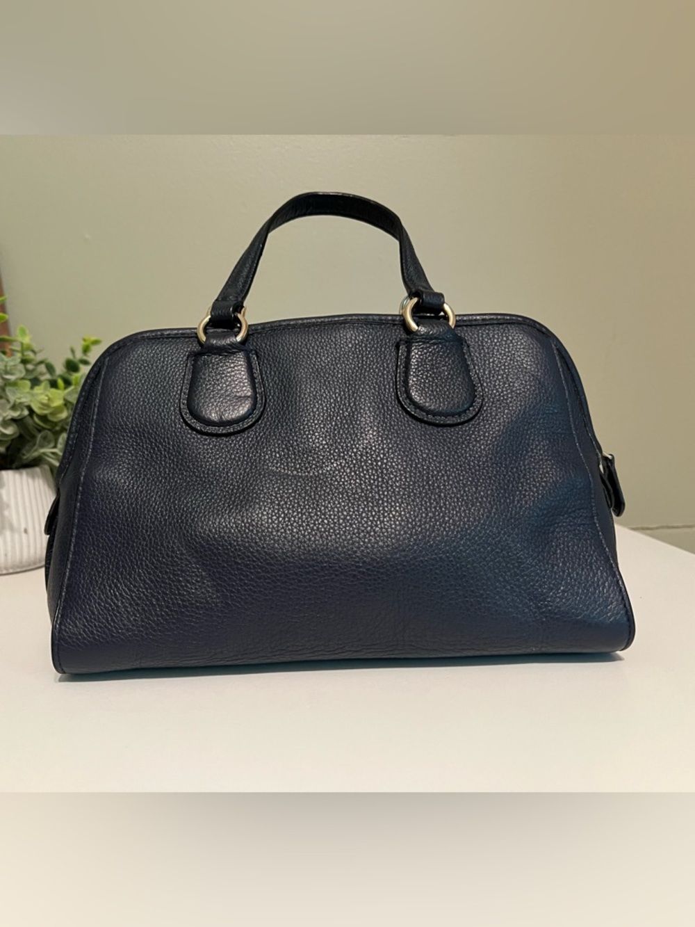 Coach Navy Pebbled Leather Dome Satchel with Gold Hardware - Picture 3 of 12